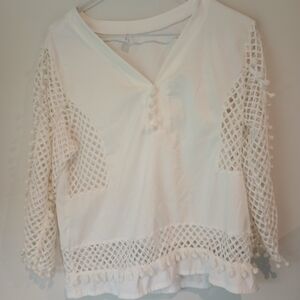 Elegant White Women's Crochet Blouse